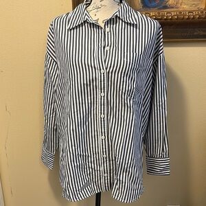 Anthropologie Maeve Classic Man tailored Cotton button down Striped HiLo Shirt